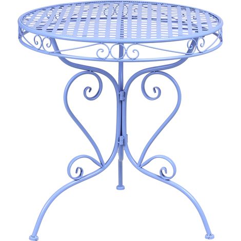 Mesa de balcón exterior tablero redondo de metal con volutas decorativas azul Albinia (1/5)