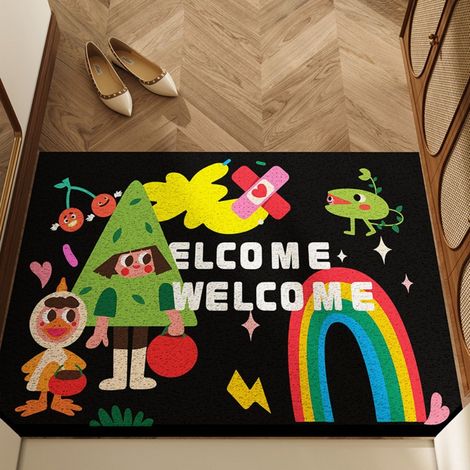 Ede Cercle à broder en soie « Fée des forêts » 50 x 80 cm Tapis d'entrée à motifs de dessins animés, résistant aux taches et facile à nettoyer, tapis en soie bouclée pour la maison, entrée, résistant (1/5)