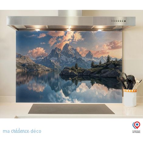 Fond de hotte : Lac de haute montagne - Verre trempé - 90 cm - 60 cm (1/5)