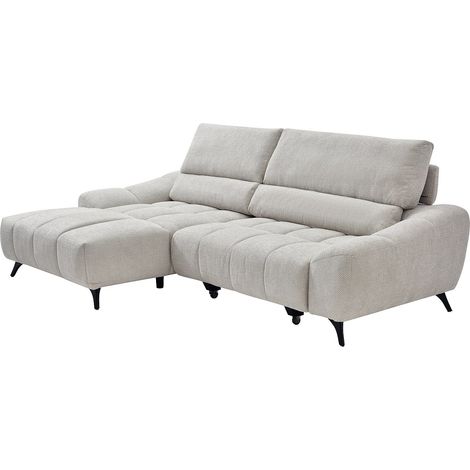 Divano angolare sinistro relax con seduta scorrevole in tessuto beige - ELOSIA