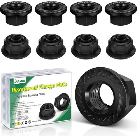 Lot de 10 écrous à bride M10,  DIN 6923 en acier inoxydable avec bride et denture de blocage, écrous à bride hexagonale pour réparation automobile, tuyauterie, bâtiments industriels, etc (1/5)