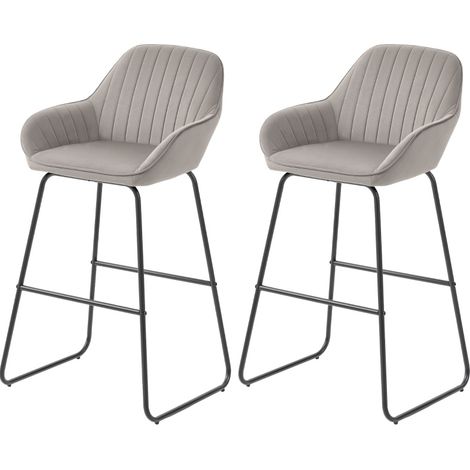 Set de 2 taburetes de bar tapizados en tejido gris con patas de metal MODENUIT (1/5)