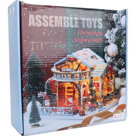 Maison de poupée miniature en bois de Noël, maison à assembler avec meubles, jouet cadeau modèle (1/5)