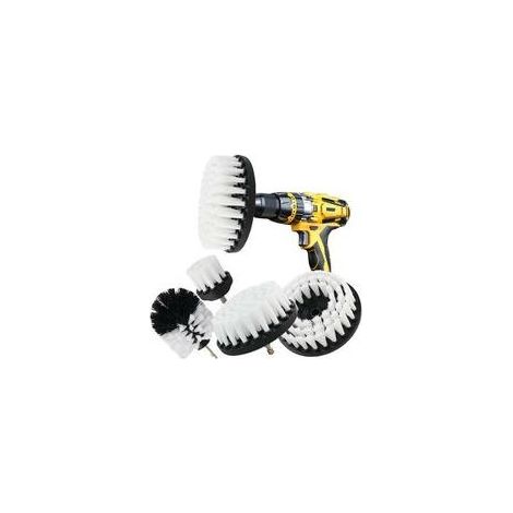 Ensemble de 5 brosses de nettoyage pour perceuses, utilisables sur les voitures, le carrelage, les tapis, les baignoires, les cuisines et les toilettes (blanches). (1/4)
