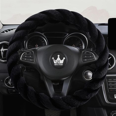 Flauschiger Lenkradbezug für Damen, Plüsch, warm, rutschfest, Schwarz, 37-38cm (1/5)