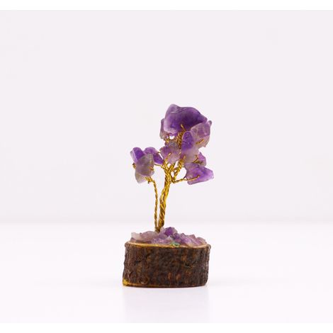 Mini arbres de pierres précieuses sur socle en bois - Améthyste (15 pierres)- Vendu par 1 (1/4)