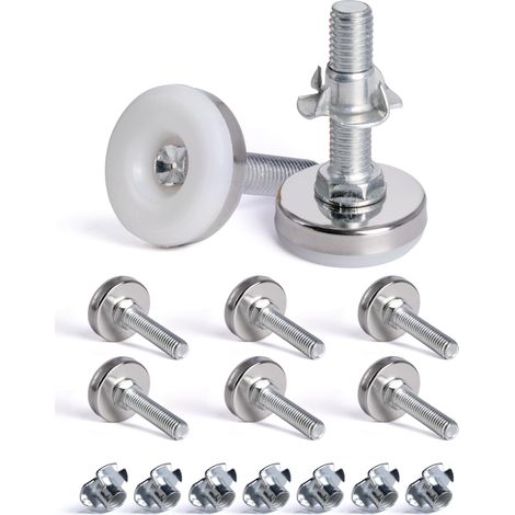 8pcs M10 X 35MM Pied Réglable à Base Ronde, Pieds de Nivellement, Pied Vérin Meuble à Visser, Vis de Réglage pour Pied Mise à Niveau, avec 8 Écrou à Griffes, pour Pieds de Lit Bureau Armoire (1/5)