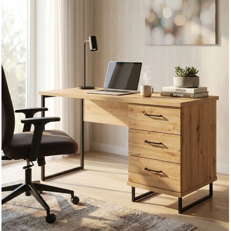 DODO - scrivania moderna con 3 cassetti colore rovere