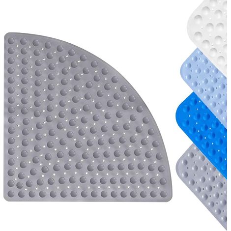Tapis de Douche, 54 x 54 cm, Tapis de Douche d'angle, Natte de Bain en PVC avec Trous de Drainage, Natte de Douches avec Ventouses, Salle de Bain Sauna(Gris) (1/3)