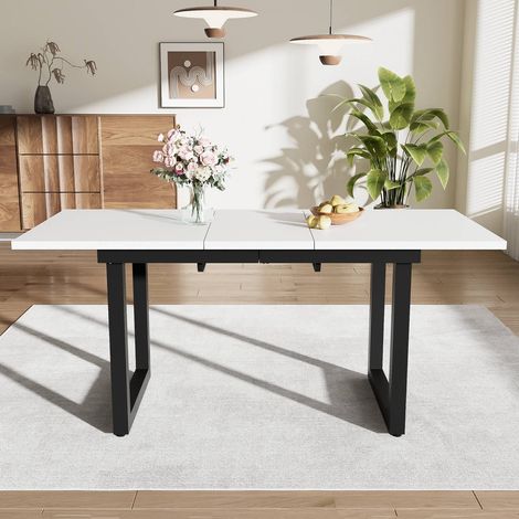 Table à manger extensible 140-180 x 80 cm blancnoir, métal et mdf, style industriel (1/5)