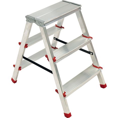 Escabeau 3 marches aluminium pliable – Charge 125 kg – Pieds anti-dérapants – Dimensions L41 x P60 x H60 cm – Brixo (1/8)