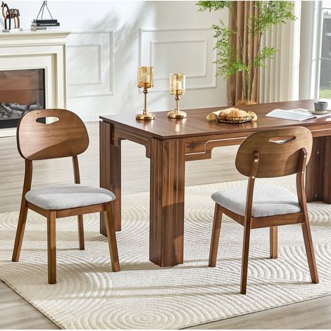 Silla de comedor lote de 2, respaldo ovalado con asa, madera de caucho, gris OKMYHOME (1/5)