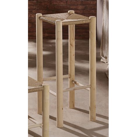 Tabouret en bois naturel avec assise en corde, 75 cm, 32 pouces de large x 75 pouces de long (1/3)