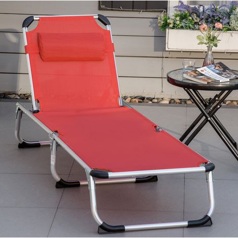 Sillón tumbona plegable reclinable roja aluminio OKMYHOME (1/3)