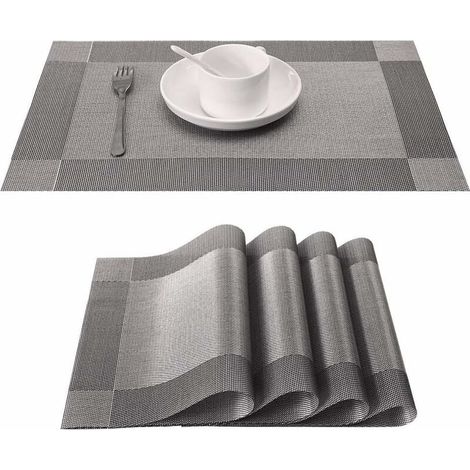 Lot de 10 Sets de Table tressé en PVC antidérapant Lavable pour Salle à Manger Set de Table gris 45cm30cm (1/4)