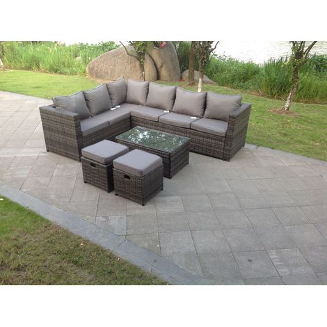 Fimous 8 Seater Rattan Corner Sofa Lounge Sofa Set With Rectangular Coffee Table 2 Stool And Chair Left Hand (1/2)