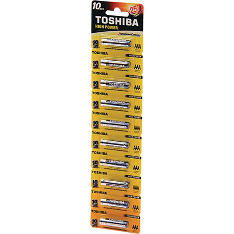 Batterie alcaline standard AAA 1,5 V Toshiba ad alta potenza, confezione da 10x10 pezzi