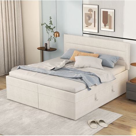 Polsterbett 140x200 mit Bettkasten in Beige OKMYHOME (1/5)
