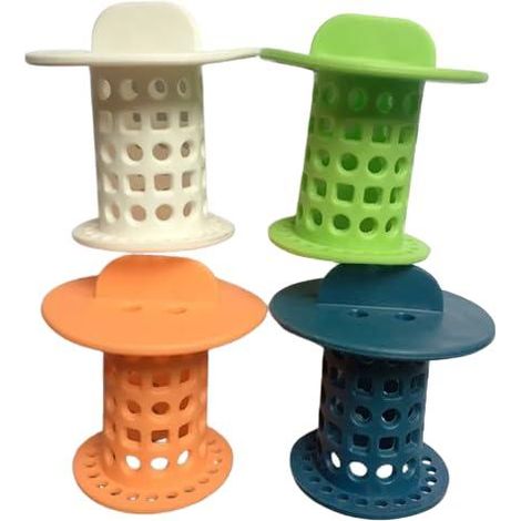 Lot de 4 bouchons de vidange pour salle de bain avec attrape-cheveux et crépine (1,5-1,75 pouces) (1/5)