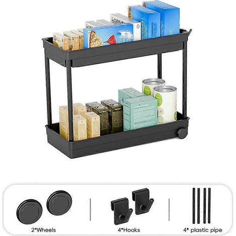 Étagère de rangement pour évier de cuisine, étagère de rangement multifonctionnelle à double niveau, avec crochets et boîte de rangement à roulettes. (1/5)