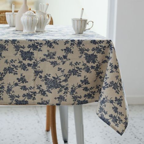 Nappe Rectangulaire - 152 x 213 cm - Motif Floral - Lavable En Machine - Pour Salle À Manger Extérieur Et Intérieur - 1 Pièce (1/4)