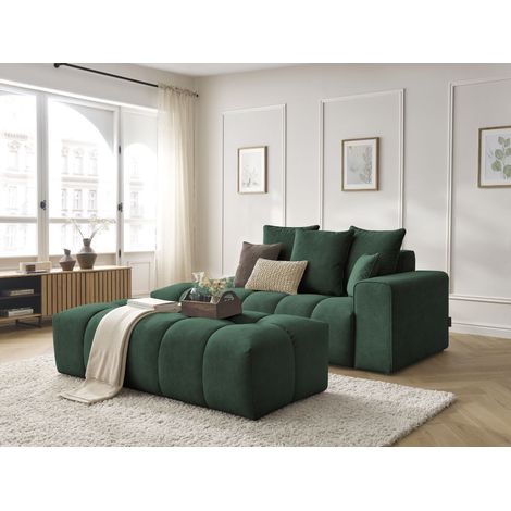BOBOCHIC - Canapé droit fixe MONT-BLANC velours avec pouf Accoudoir droit Vert (1/5)