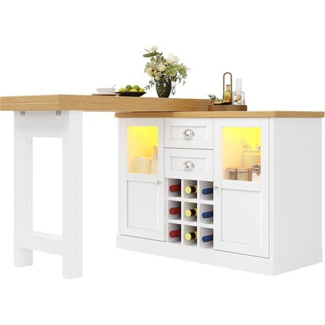 ELVMI Tavolo da Pranzo Estensibile Girevole a 360 Gradi con 2 Cassetti, 2 Armadietti, LED e Portabottiglie, MDF, 120 x 40 x 72 cm (1/5)