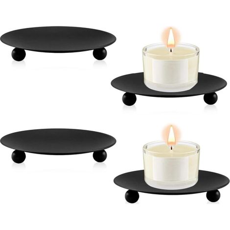 4PCS Bougeoir Noir Fer Forgé, Candélabre Rétro Métal avec Plateau Vintage, Support Bougie Rond pour Décoration Mariage Dîner Aux Chandelles Priez Cônes d'Encens (1/5)