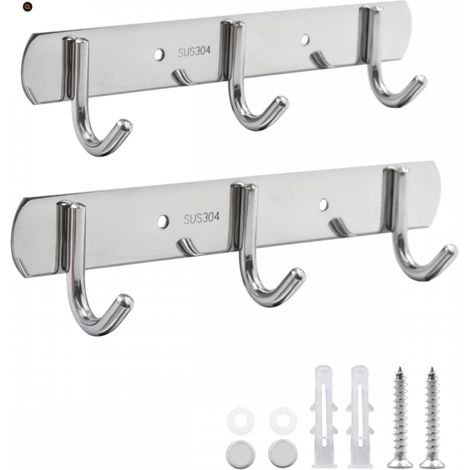 Lot de 2 Patères Murales en Acier Inoxydable à 3 Crochets  Pour Chambre, Salle de Bain, Cuisine, Armoire (1/5)