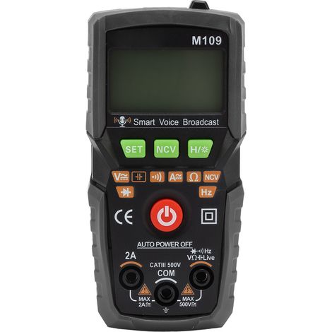 Digitales Multimeter mit englischen Sprachansagen, Taschenlampe, hintergrundbeleuchtetem Display, tragbarer automatischer NCV-Funktion, AC/DC-Voltmeter und Amperemeter, schwarz (1/5)