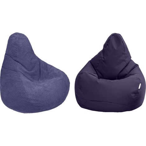 Loft 25 - Fauteuil Pouf de jeu pour salon, Deux Pouf Poire à dossier haut pour adultes, Inclinable Pouf Chaise avec remplissage de billes de polystyrène - Violet (1/5)