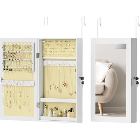 Joyero de pared con sistema de cierre seguro, blanco, 36,5 x 9,5 x 67 cm (1/5)