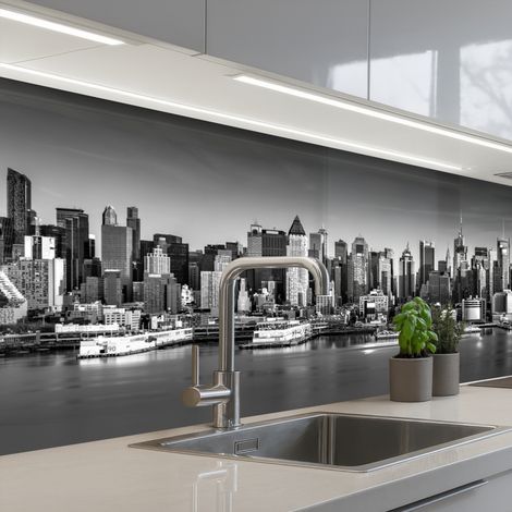Kitchen Splashback Skyline - City - Skyscrapers - Black - White 200x80 cm (1/5)