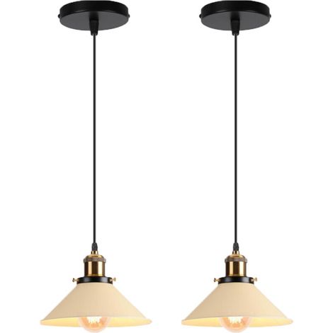 2er Set Retro Industrie Pendelleuchten für Flur, Wohnzimmer, Restaurant, E27, 40W, Hellgelb (1/4)
