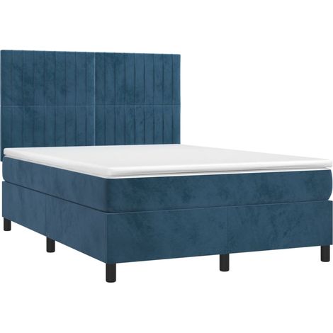 vidaXL Sommier à lattes de lit matelas et LED Bleu foncé 140x200 cm (1/5)