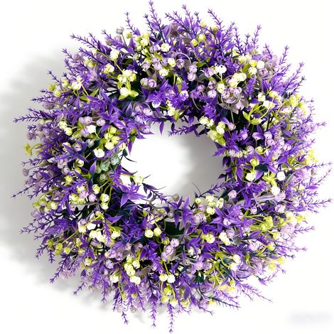 Couronne de Lavande Artificielle 32cm (12.6 pouces), Décoration Florale Réaliste en Violet pour Porte, Fenêtre, Intérieur et Extérieur, Parfaite pour Fêtes et Saisons (1/5)