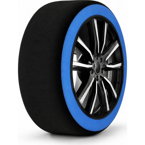 Calze Da Neve Per Auto SUV Furgoni Omologate EN 16662-1 Facili Da Montare Antisdrucciolo Pneumatici Catene Tessili R13-R24 Con Borsa E Guanti Colore Blu - Taglia: XXL (1/5)