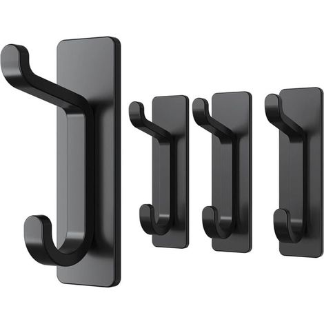 Gancho de pared para baño, toallero, ganchos de acero inoxidable negro mate, toallero de almacenamiento, 4 piezas (1/5)