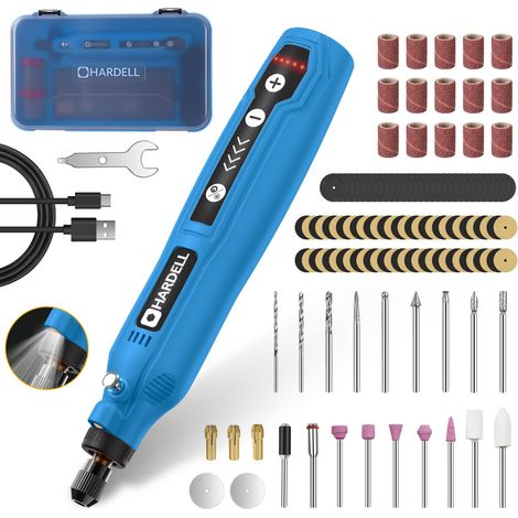 Mini Meuleuse Sans Fil, 5 Vitesses 3.7V Rechargeable, 129 Accessoires, Charge USB, Multiusage pour Poncer, Polir, Percer, Graver, Bois (Bleu 129) (1/5)