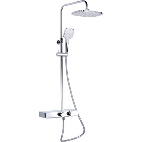 Swiss Aqua Technologies – Colonne de douche thermostatique SATSSTHP – Tête rectangulaire XXL 287mm – Hauteur réglable 80-112cm – Douchette 3 jets – Blanc/Chrome (1/5)