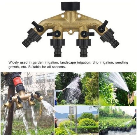 4-Wege-Gartenarmatur-Verteiler aus Messing – Multifunktionaler Bewässerungsverteiler mit Adapter, 3/4"-Eurogewinde (1/4)