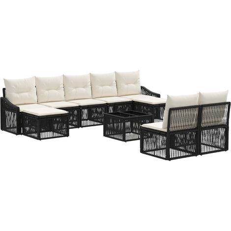 vidaXL Set Divano da Giardino 10 pcs Nero polyrattan