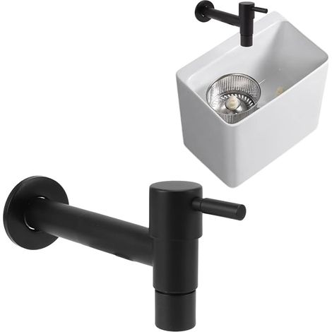 Grifo de agua fría de acero inoxidable 304 negro G1/2 - Monomando de pared para cocina, jardín, balcones (1/5)