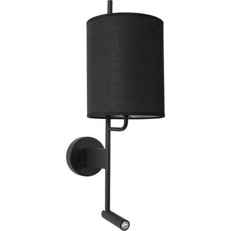 Merano Centennial Liseuse Abat-Jour Tissu Noir, Aluminium Noir Réglable - LED Commutable 3W 210Lm 3000K LED E27