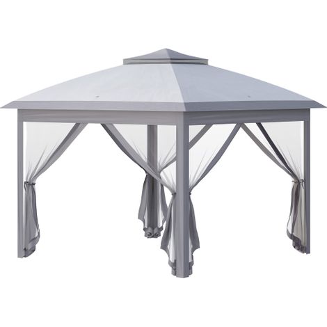 Pergola da 3x3 metri, gazebo portatile piegabile, doppio tetto, con 4 reti zanzariera removibili e bag di stoccaggio, tessuto Oxford, colore metallico grigio.