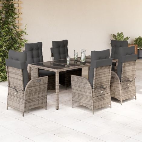 Set comedor jardín 7 pzas y cojines ratán sintético gris vidaXL (1/5)