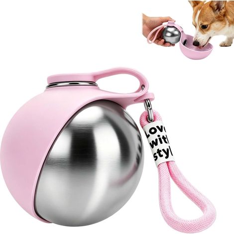 Gourde portable pour animaux de compagnie, pour les déplacements, 285 ml, en acier inoxydable, anti-fuite, avec gamelle pliable en silicone pour chiens, chats, promenades, randonnée (1/5)