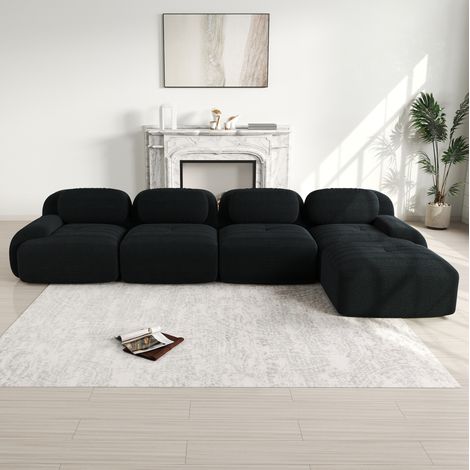 Canapé d’angle modulaire aus Cordstoff Schwarz, rahmenlos, montagefrei (1/5)