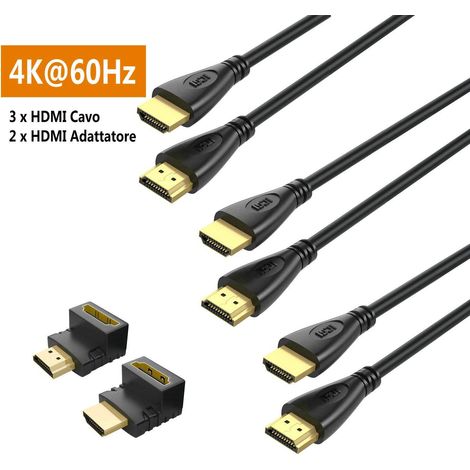 KIT 3x CÂBLES HDMI 4K 60Hz 1,8m + ADAPTATEUR COUDÉ 90° et 270° (1/5)