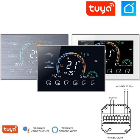 Termostato Smart WiFi Beca BAC-8000GCLW Controllo Valvole a Contatto Pulito per Riscaldamento e Raffreddamento  Nero (1/5)